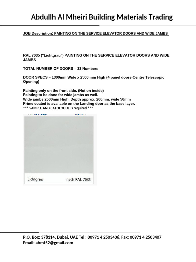 Elevator Door Painting Specs | PDF