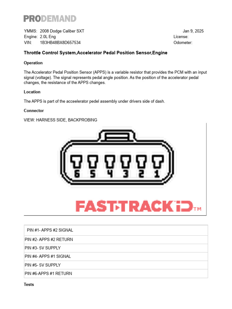 Accelerator Pedal Sensor Testing Guide | PDF | Throttle | Electrical ...