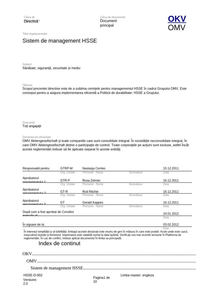 HSSE-D-002 - Sistemul de Management HSSE PDF | PDF