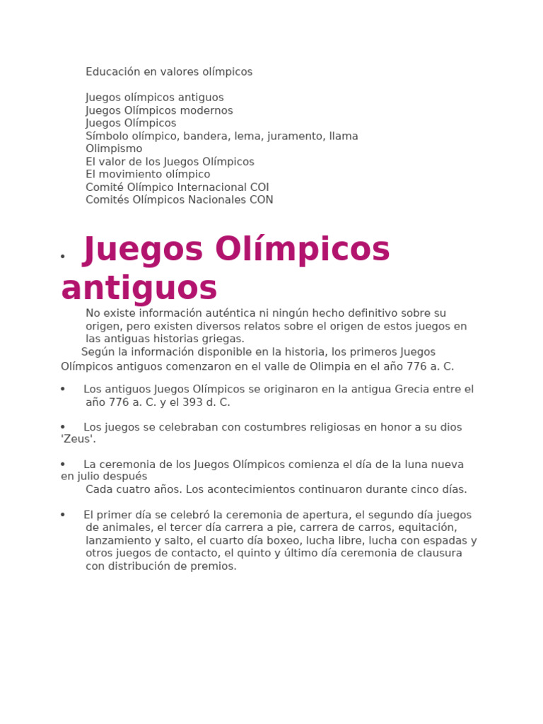 Nota de Los Juegos Olímpicos | PDF | Juegos olímpicos | Eventos ...