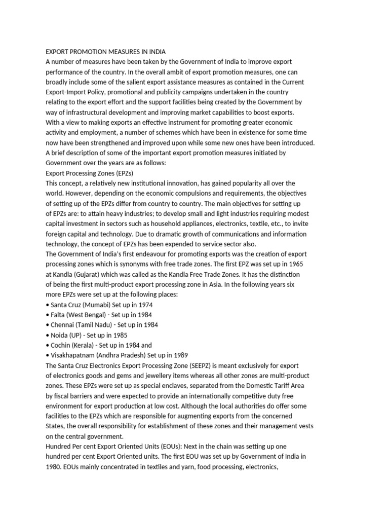 Export Promotion Measures in Indi1 | PDF | Exports | Tariff