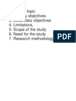 Project Topic 2. Primary Objectives 3. Secondary Objectives 4. Limitations, 5. Scope of The Study 6. Need For The Study 7. Research Methodology