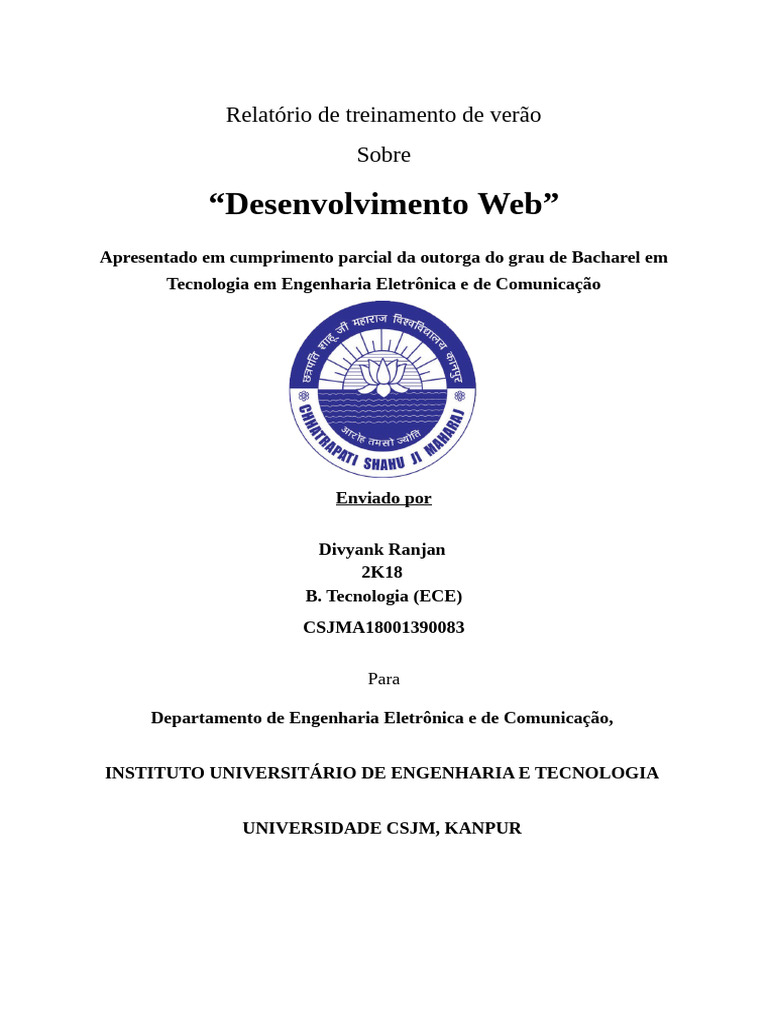 Relatório de Treinamento em Desenvolvimento Web | PDF | Rede mundial de ...