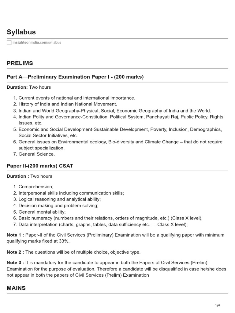 Civil Services Exam Syllabus Overview | PDF