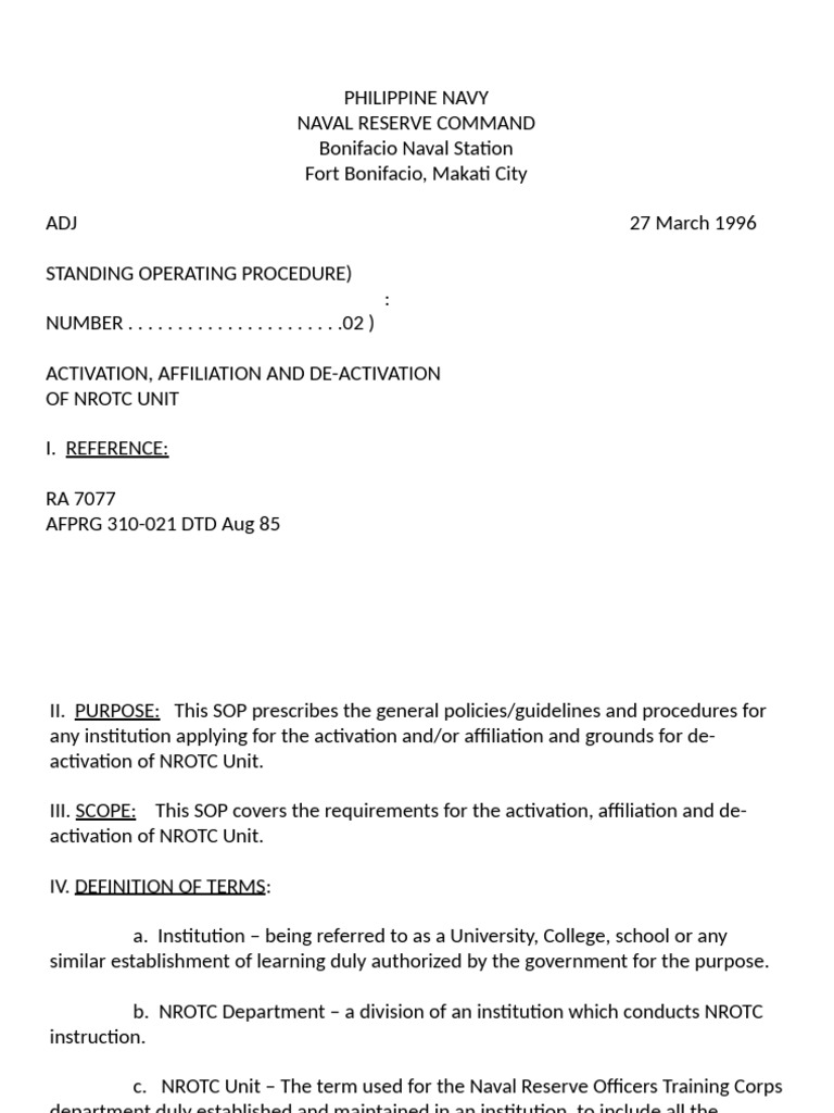 NROTC Unit Activation and Deactivation SOP | PDF | United States ...