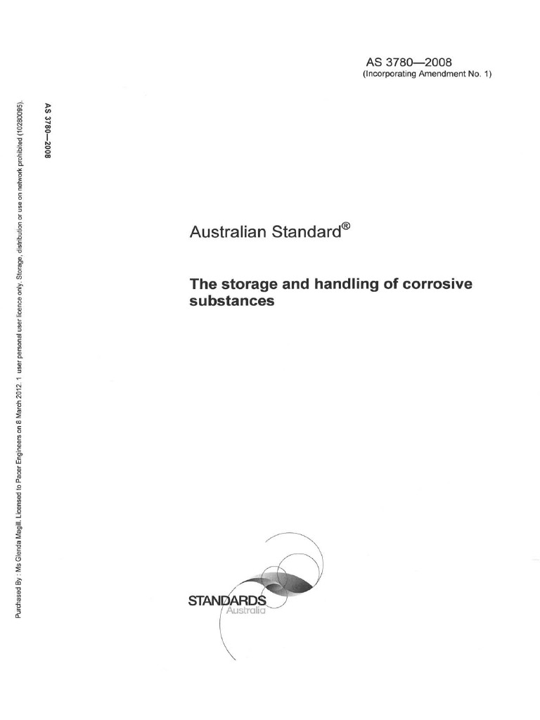 AS 3780-2008 The Storage and Handling of Corrosive Substances | PDF ...