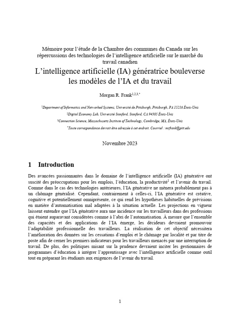 Impact de l'IA sur le marché du travail canadien | PDF | Intelligence ...