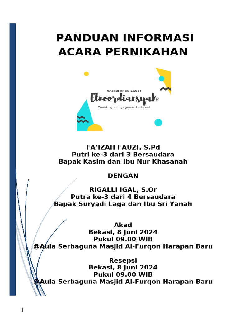 Panduan Informasi Acara MC Akad & Resepsi 11 | PDF
