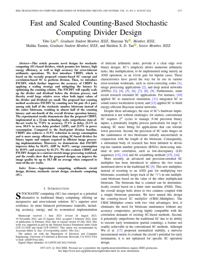Scalable Stochastic Computing Divider Design | PDF | Division (Mathematics)