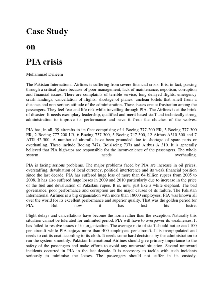 Case Study On PIA Crises | PDF | Aviation | Aircraft