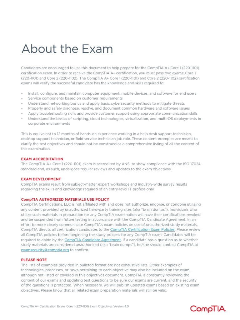 CompTIA A+ 220-1101 Exam Objectives | PDF | Computer Network | Cloud ...