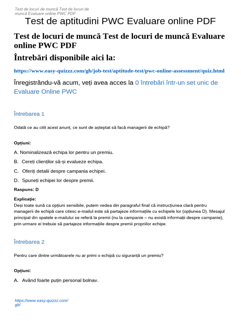 Evaluare Online PWC | PDF