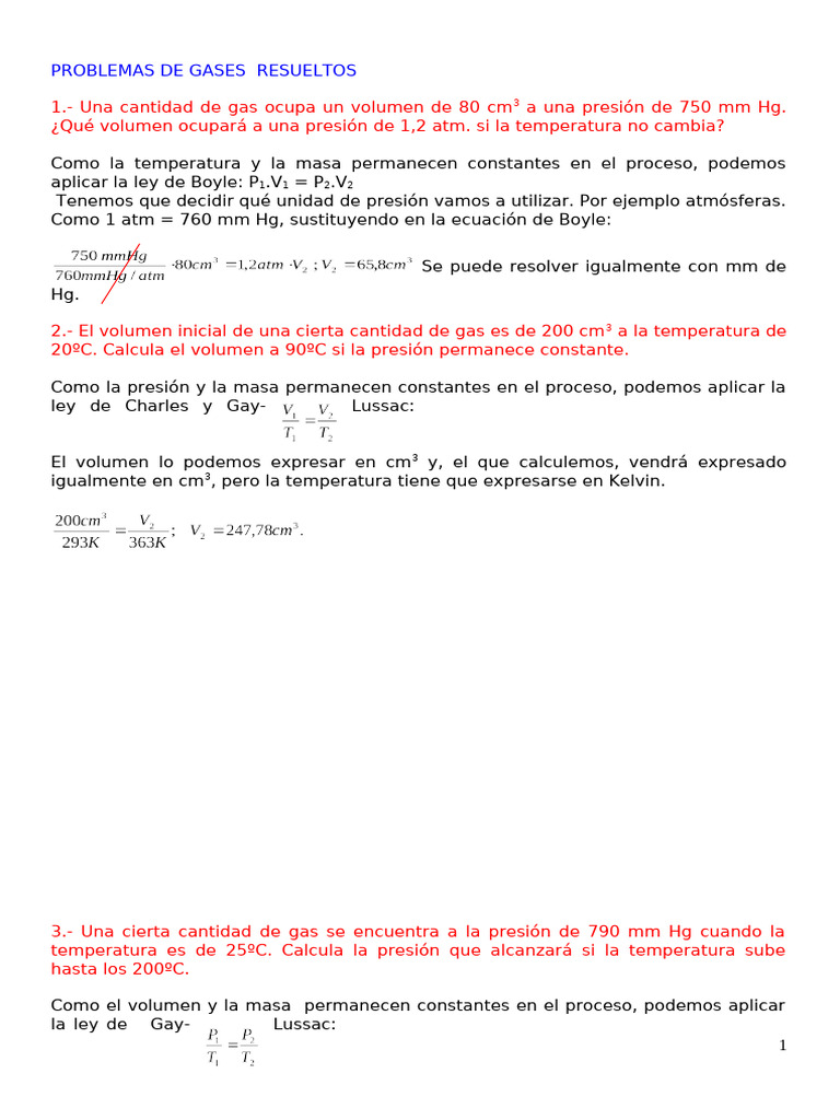 Problemas Resueltos de Gases Ideales | PDF