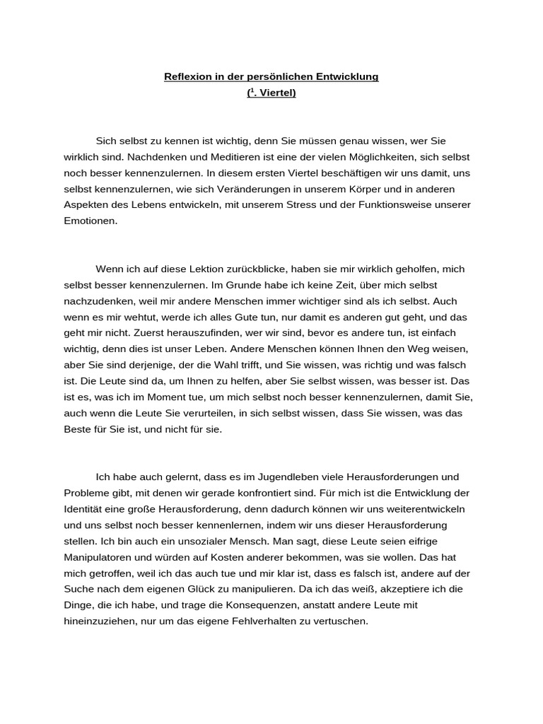 Reflexion in Der Persönlichen Entwicklung | PDF