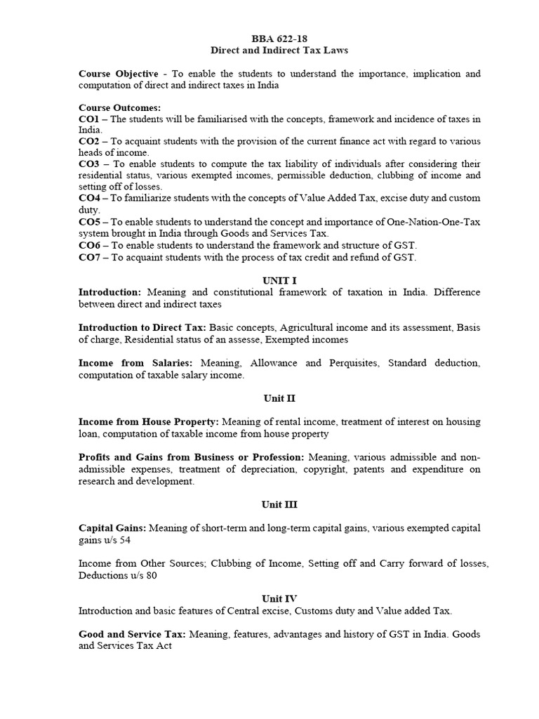 Tax Laws in India: Direct & Indirect Overview | PDF