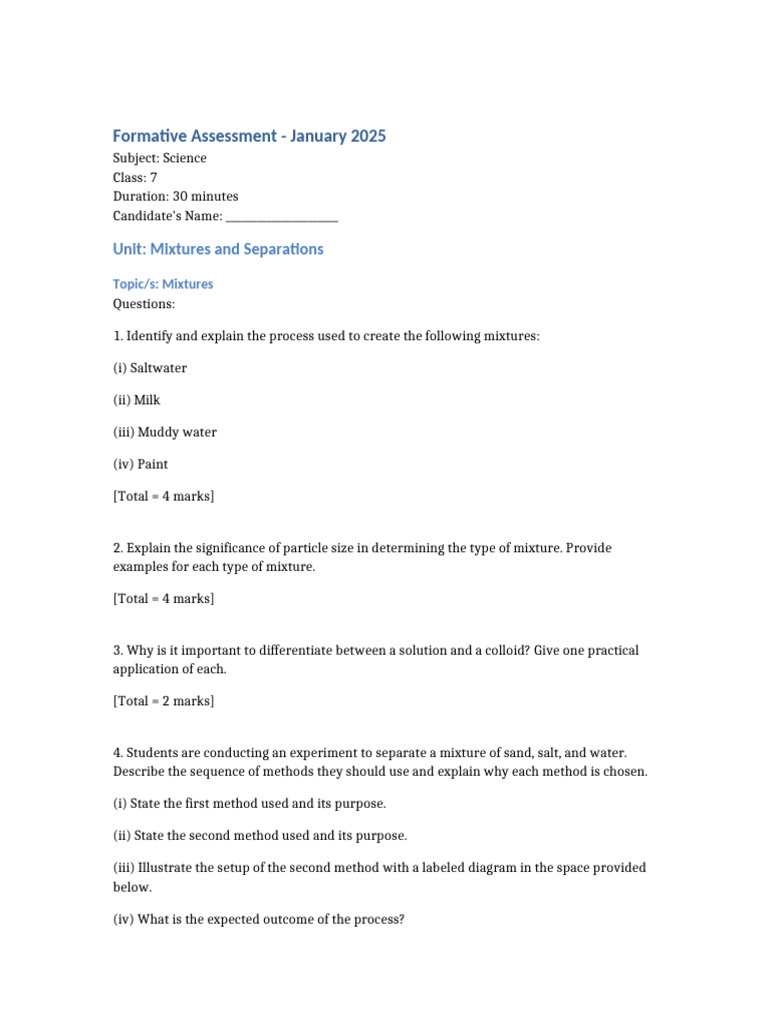 Science Formative Assessment Questions Pdf