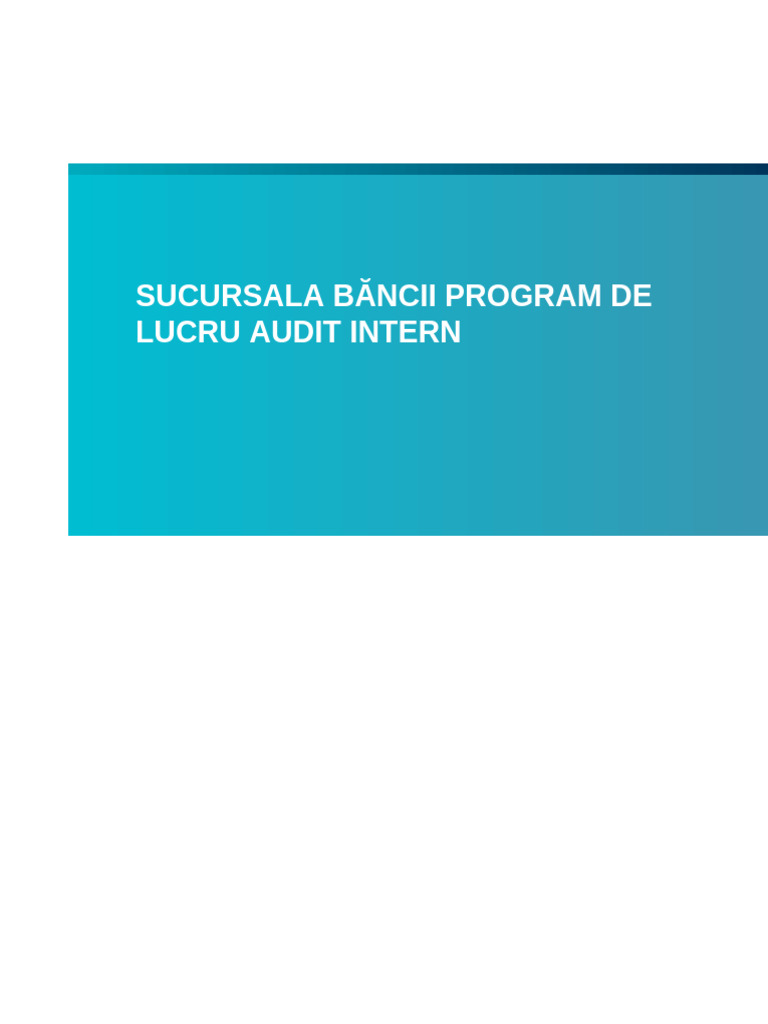 Program de Lucru Pentru Audit Intern Al Sucursalei Bancare | PDF