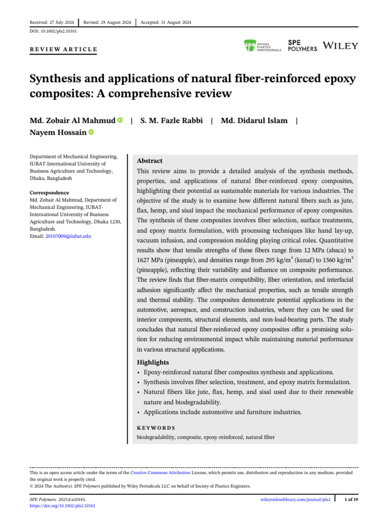 Natural Fiber-Reinforced Epoxy Composites | PDF | Composite Material ...
