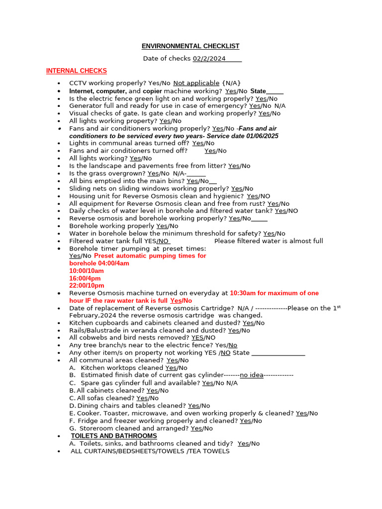 David and Charlotte Environmental Checklist L 2 | PDF | Home ...