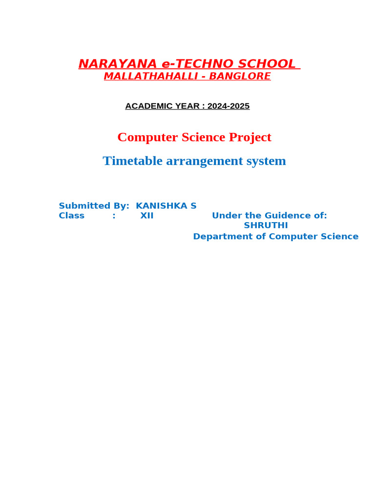 Timetable Arrangement System Project | PDF | Usability | Computing