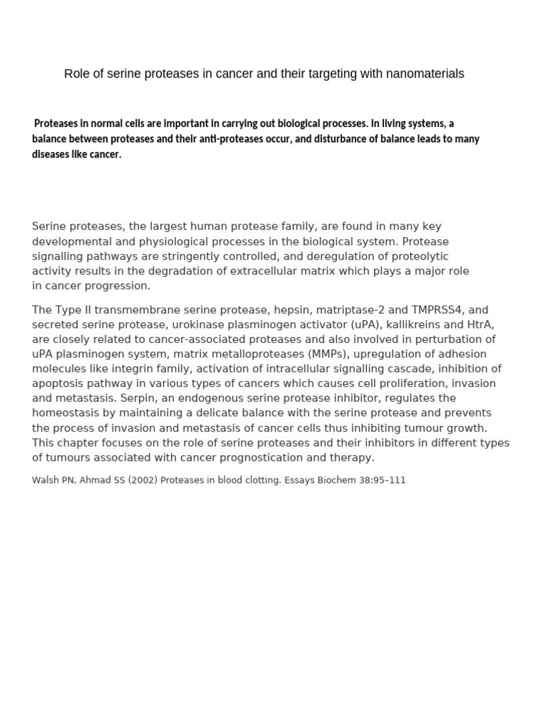Serine Proteases in Cancer Therapy with Nanomaterials | PDF | Protease ...