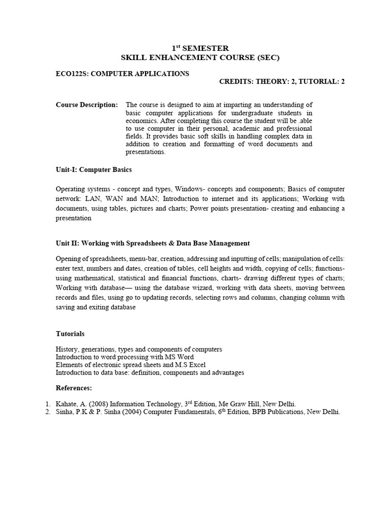 Computer Applications for Economics Students | PDF