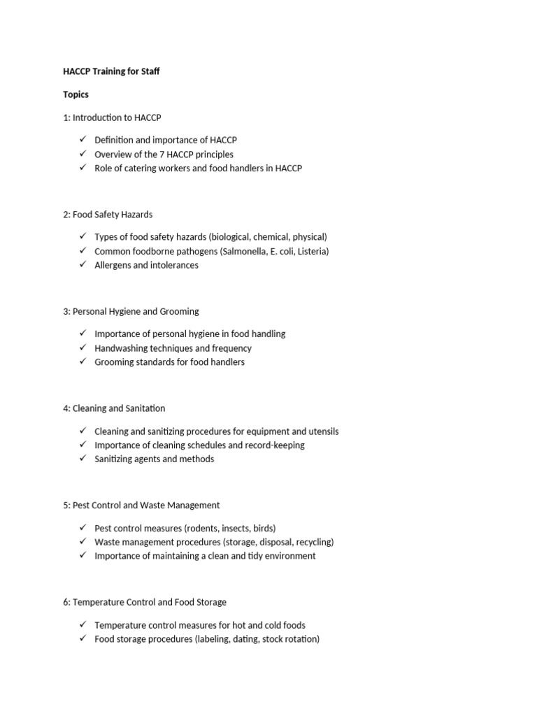 HACCP Training Essentials for Staff | PDF | Food Safety | Hazard ...