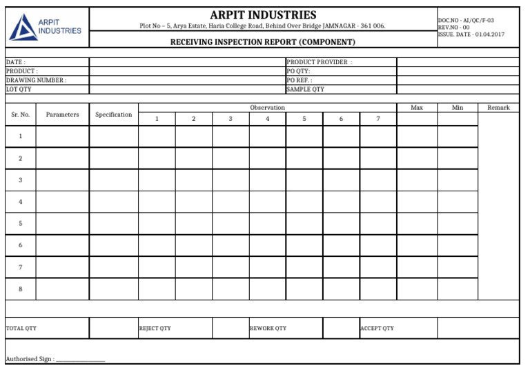 Component Receiving Inspection Report | PDF