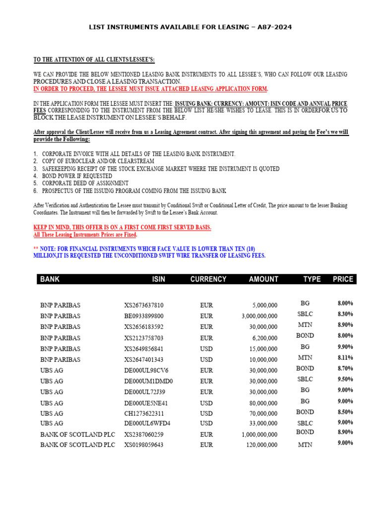 List Instruments Available For Leasing 04 - A87-2024 | PDF | Lease ...