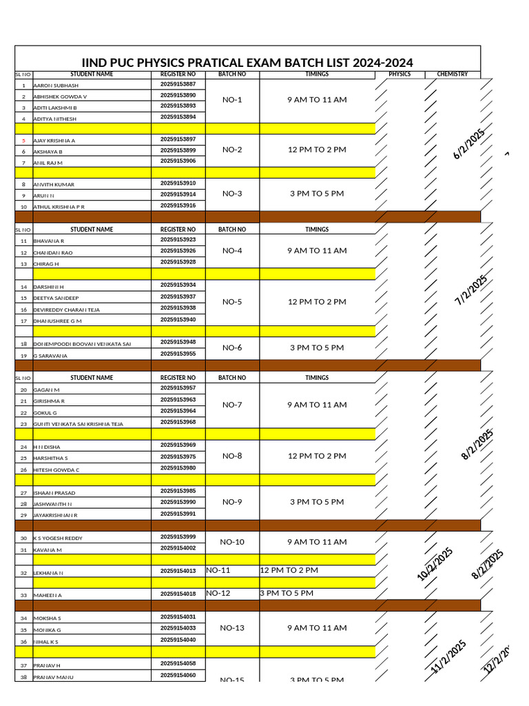 IIND PUC Practical Exam Batch List 2024 | PDF