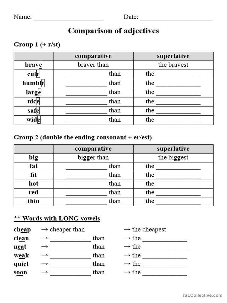 Comparison Of Adjectives Pdf Linguistics Languages