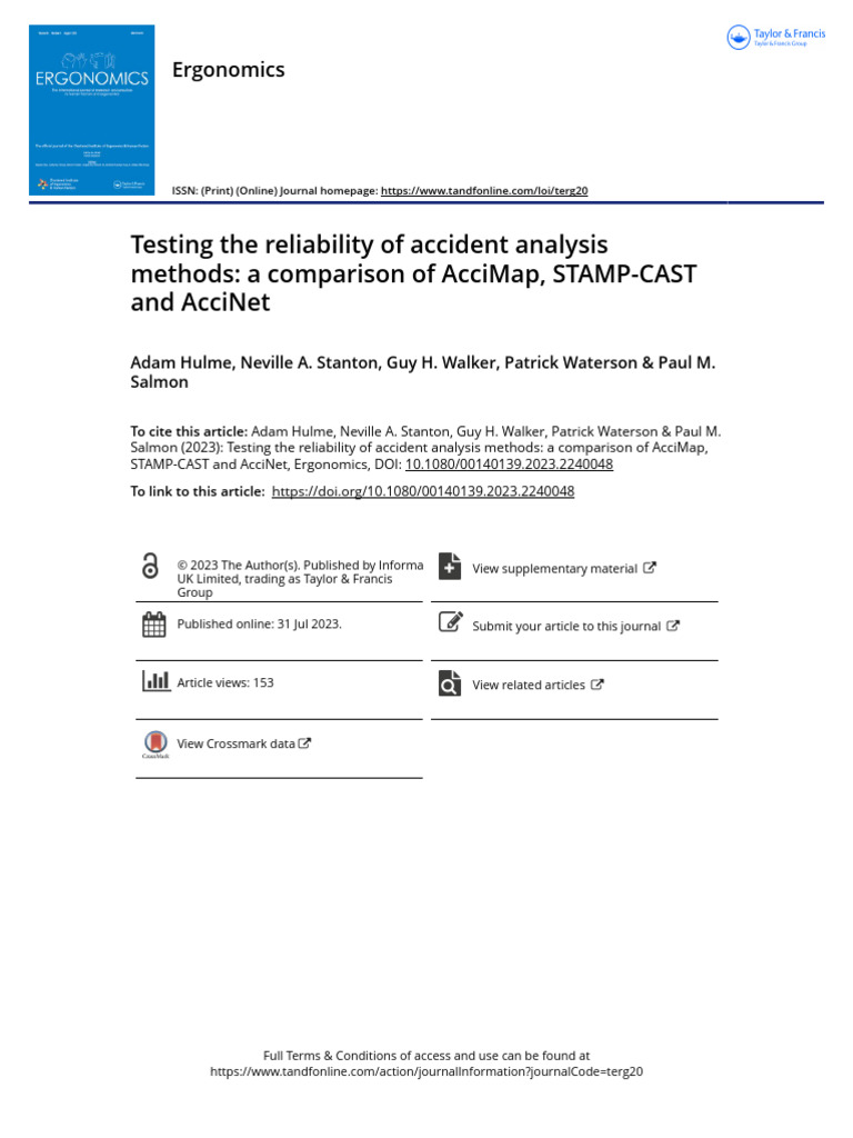Testingthereliabilityofaccidentanalysismethodsacomparisonof Acci Map ...