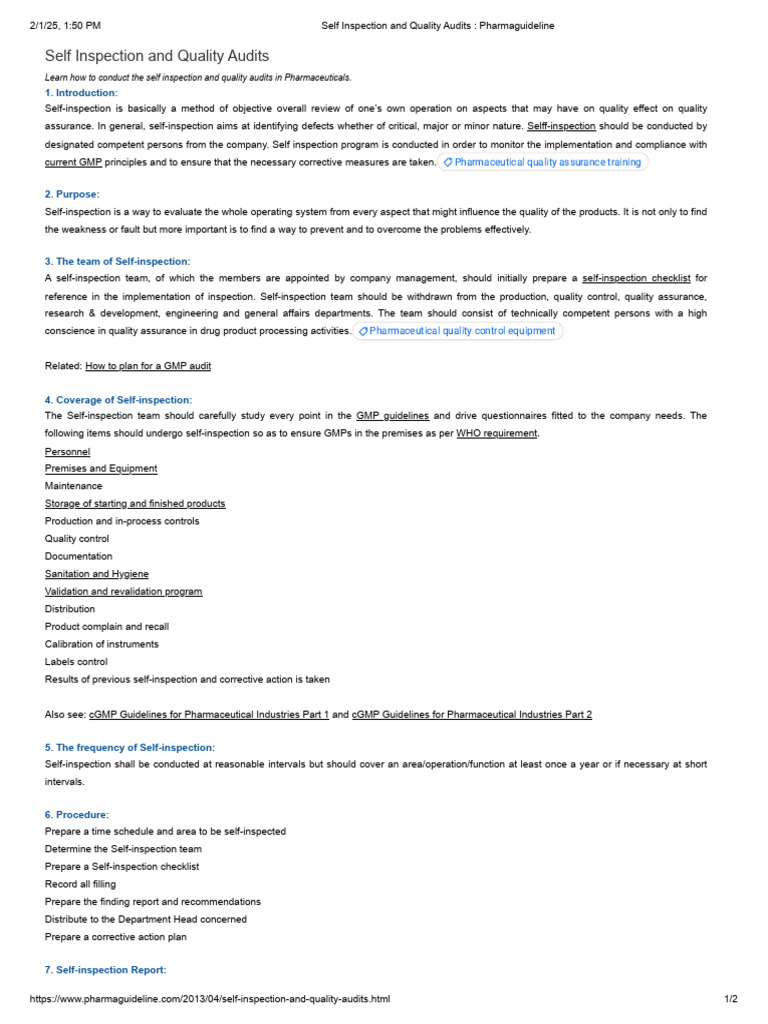 Pharmaceutical Self-Inspection Guide | PDF | Quality | Health Care