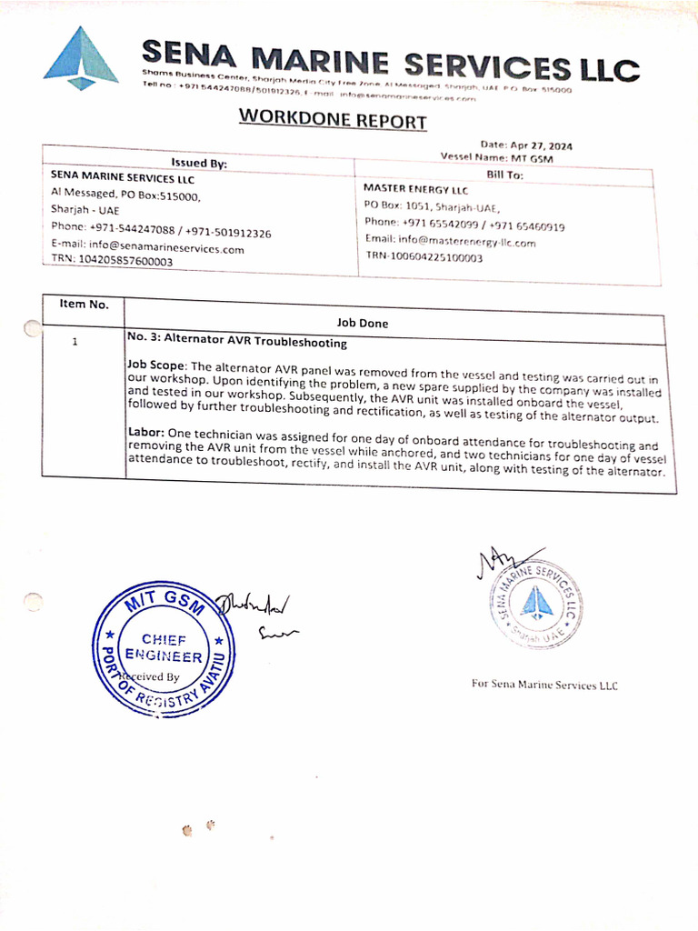 Workdone Report Alternator AVR | PDF