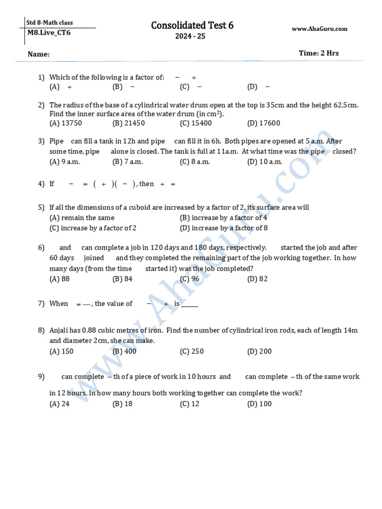 Std 8 Math Practice Questions | PDF