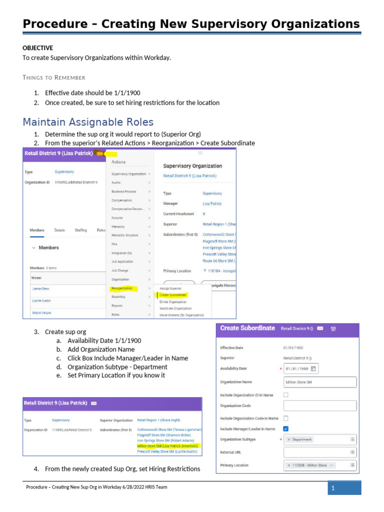 Creating Supervisory Organizations in Workday | PDF