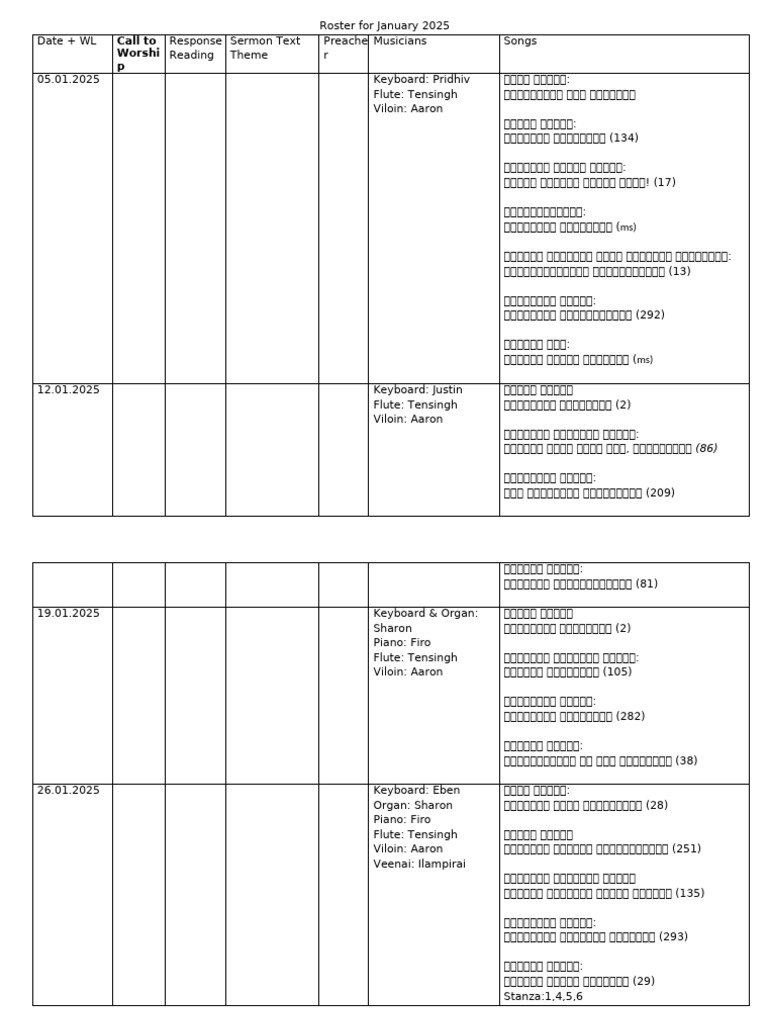 Roster For January 2025 | PDF