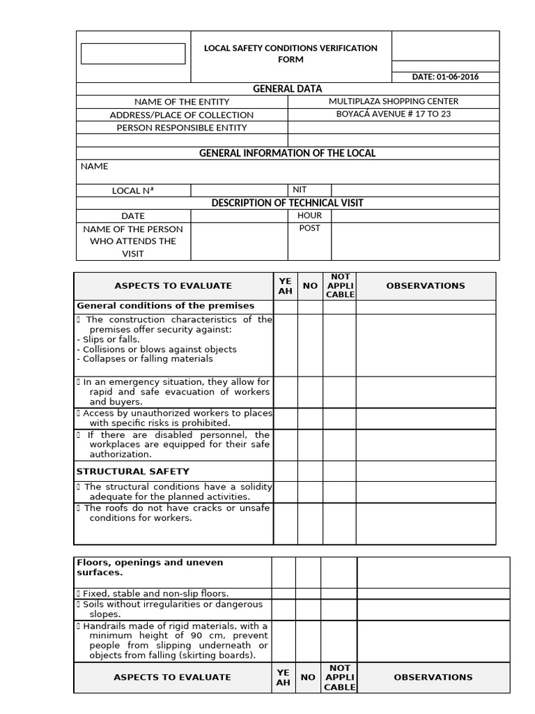 Local Safety Conditions Verification Form | PDF | Emergency Evacuation ...
