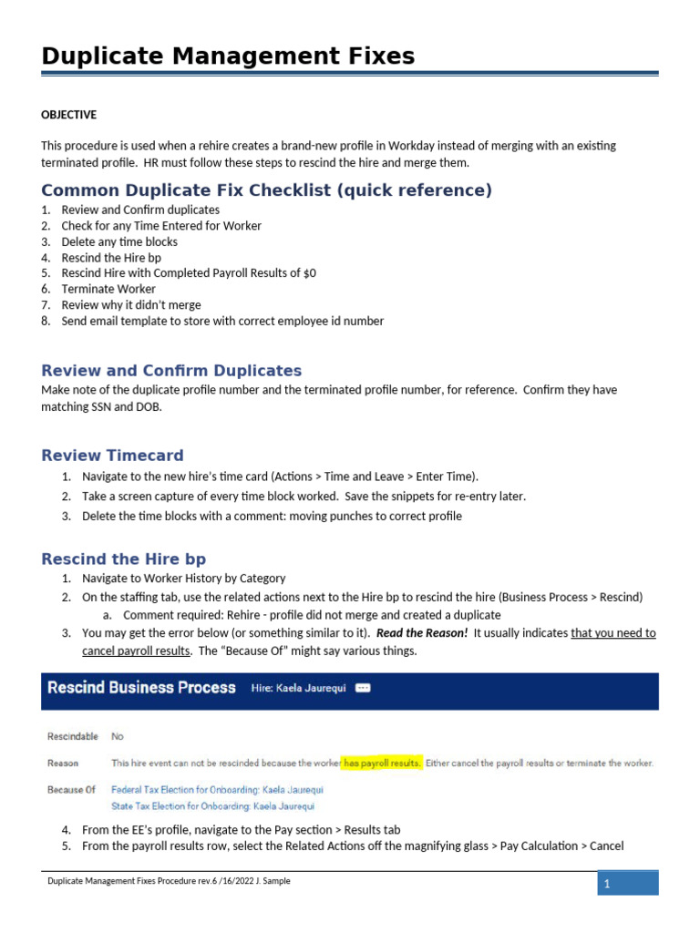 Workday Duplicate Profile Management Guide | PDF | Business