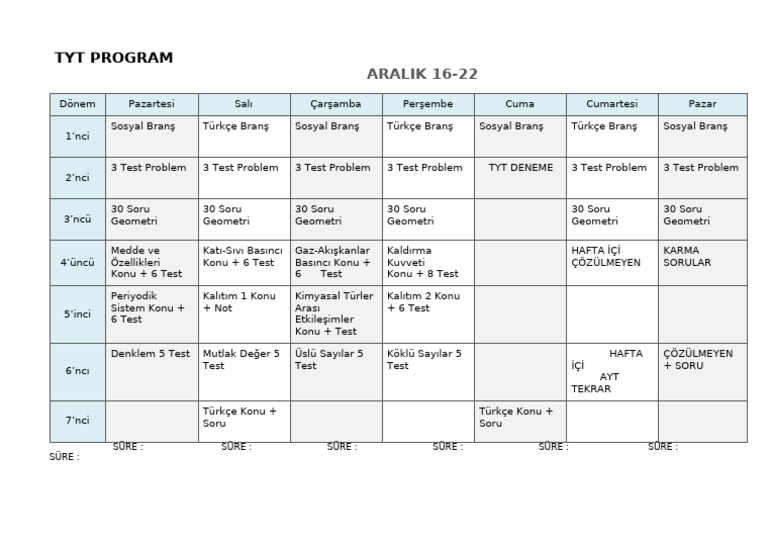 Tyt Program 16-22 Arlık | PDF