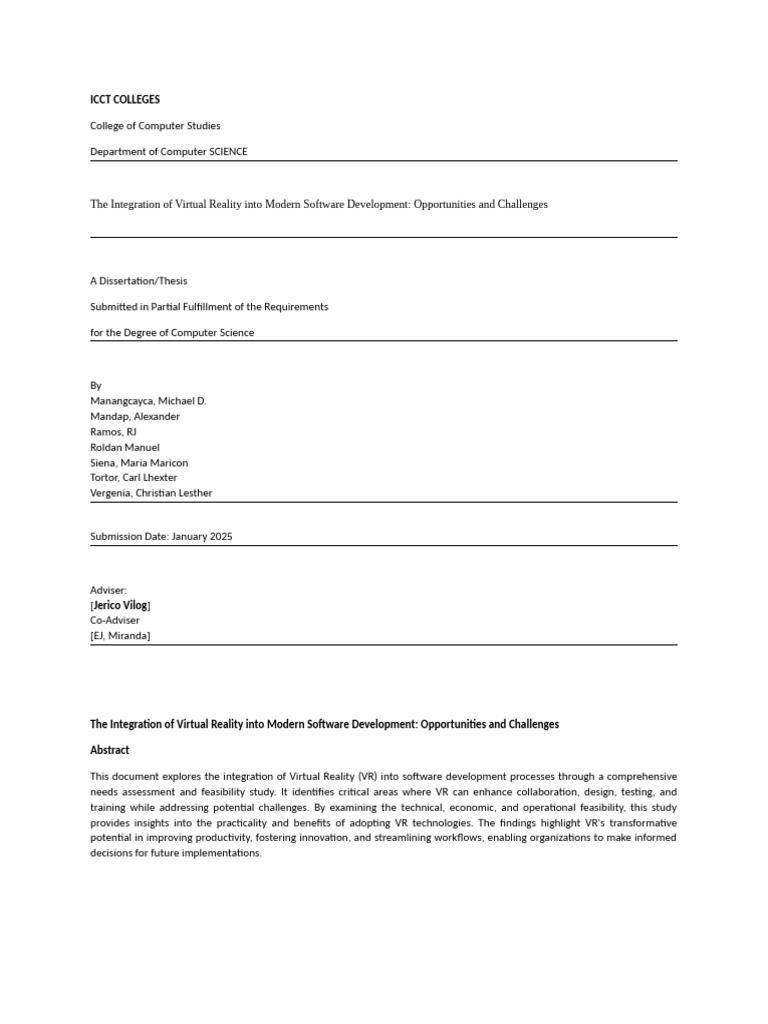 VR Integration in Software Development | PDF | Virtual Reality ...