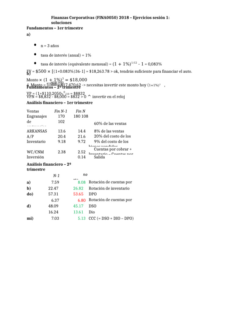Soluciones Ejercicios Finanzas FINA0050 | PDF | Apalancamiento ...