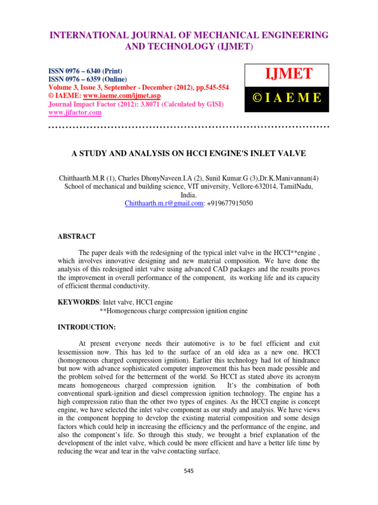 HCCI Engine Inlet Valve Redesign Analysis | PDF | Internal Combustion ...