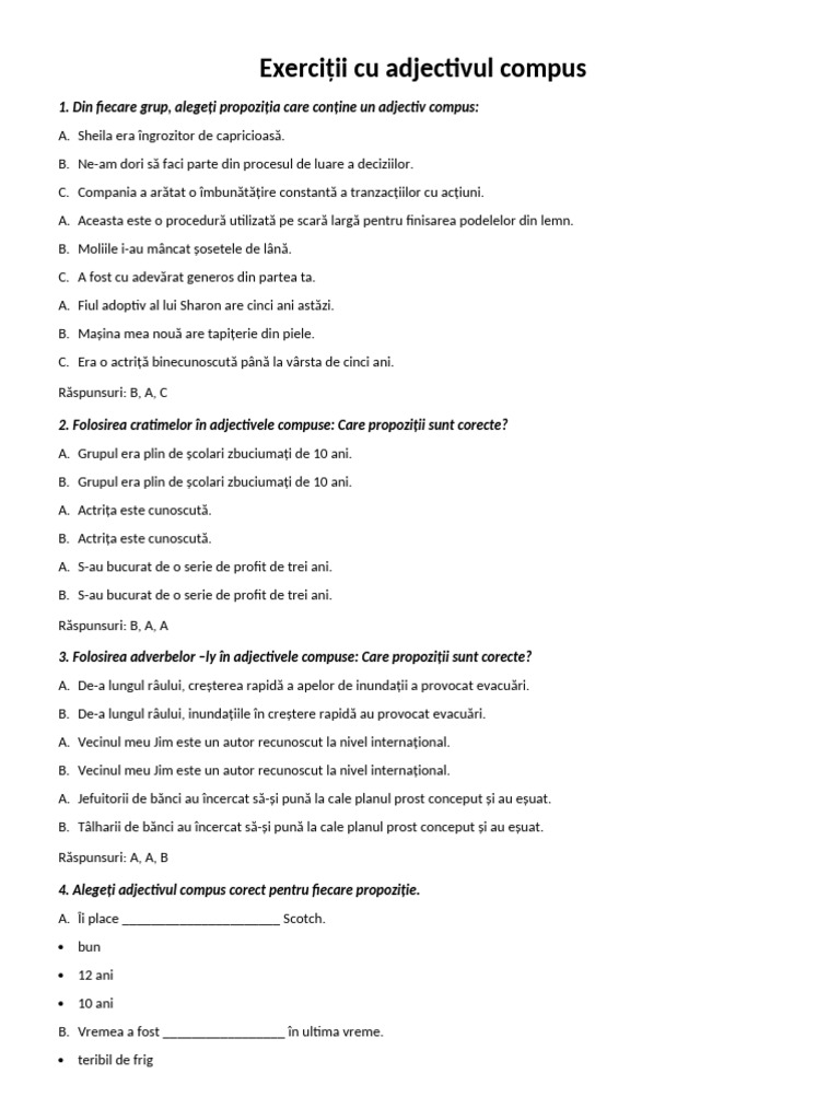 Exerciții Cu Adjective Compuse | PDF