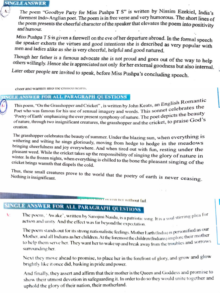English Single Answers 2nd Year | PDF