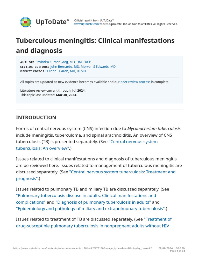 Tuberculous Meningitis - Clinical Manifestations and Diagnosis ...