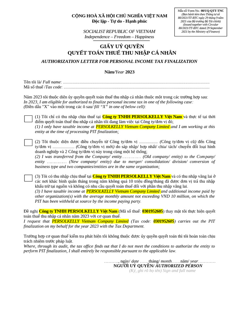 2023 PIT Finalization - Authorization Letter | PDF