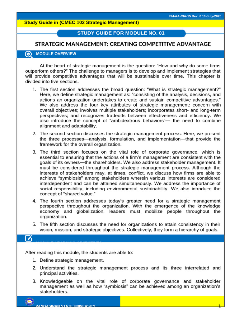 Strategic Management Fundamentals Guide | PDF | Strategic Management ...