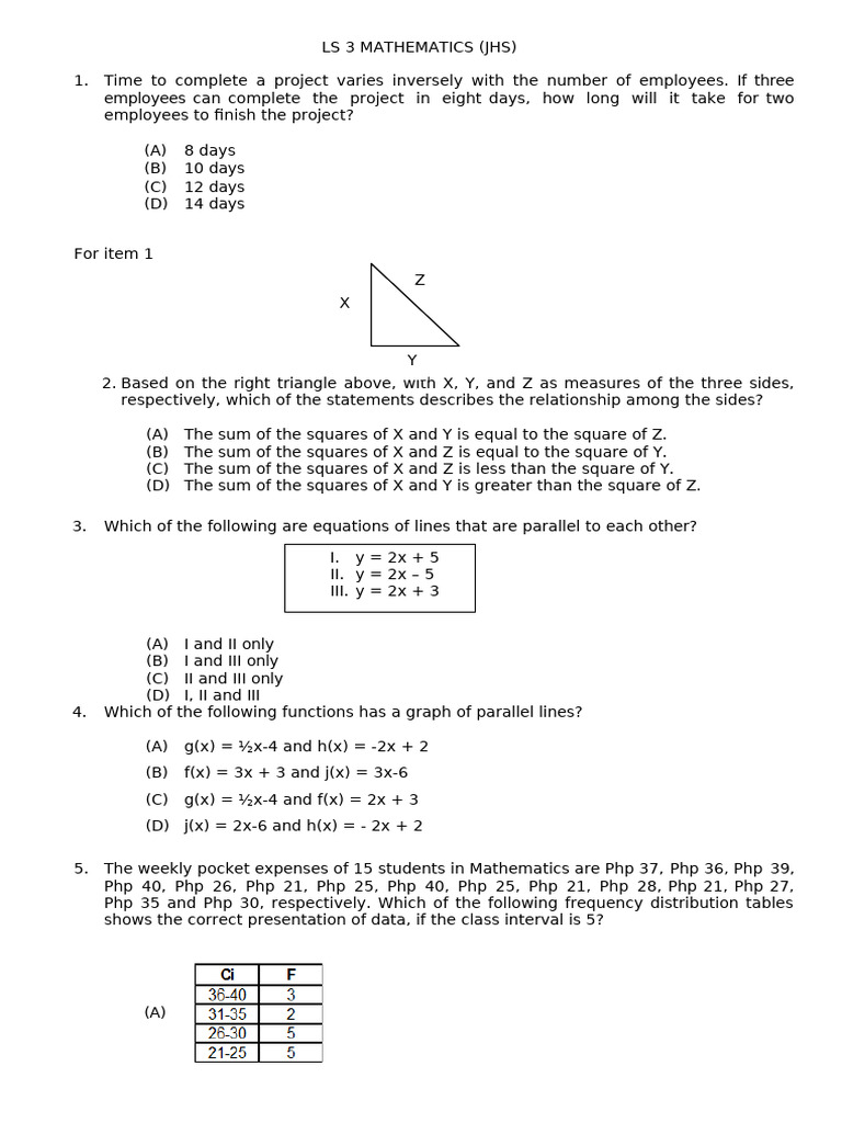 JHS LS 3 Mathematics Practice Questions | PDF | Mathematical Analysis ...