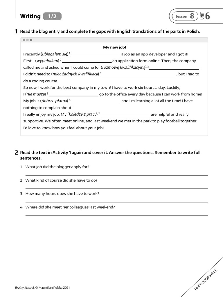 Brainy Klasa 8 TRF Unit 6 Lesson 8 | PDF
